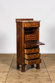 A mahogany 'semainier' with marble top, 19th C.