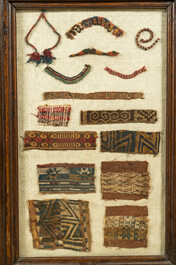 A collection of Coptic textile fragments mounted in two frames