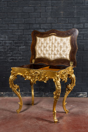 A lavish gilt Louis XV-style coiffeuse with rosewood veneer inside, 19th C.