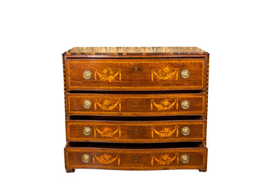 A pair of exceptional English or Maltese mahogany chests of drawers with floral marquetry, 18th C.