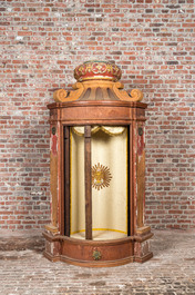 A gilt and polychrome wooden canopy with a carousel interior, 19th C.