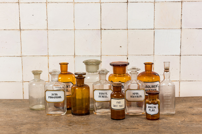 A varied collection of pharmacists' bottles and jars, 19/20th C.