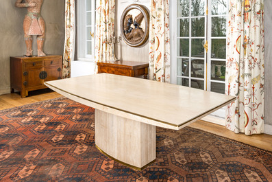 A large rectangular Italian travertine dinner table, 20th C.