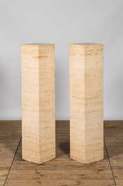 A pair of Italian travertine pedestals, 20th C.