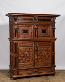 A Flemish oak wooden four-door cupboard, 17th C. and later