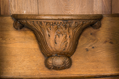 A pair of impressive Flemish oak pews, 18th C.