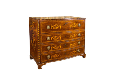 A pair of exceptional English or Maltese mahogany chests of drawers with floral marquetry, 18th C.