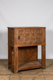 A Gothic Revival bleached oak wooden credenza, 19th C.