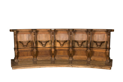 A pair of impressive Flemish oak pews, 18th C.