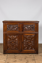 A Flemish oak wooden four-door cupboard with seahorses, 17th C. and later