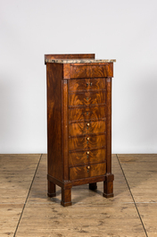 A mahogany 'semainier' with marble top, 19th C.