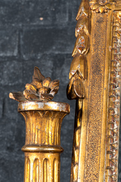 A neoclassical marble-topped gilt wooden corner console table with a mirror, 19th C.