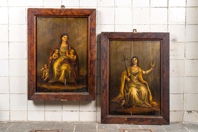 European school: Three panels depicting devote muzes, oil on panel, 19th C.