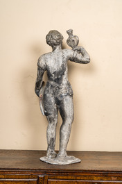 Two French lead garden sculptures of Amor and Venus with a burning heart, 19th C.