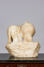 Sculpture en marbre blanc repr&eacute;sentant Dante Alighieri et sa bien-aim&eacute;e B&eacute;atrice, Italie, vers 1900