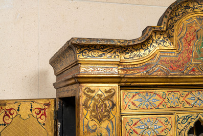 An Italian polychromed and gilt wooden table cabinet in orientalist style, 19th C.