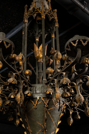 A Gothic Revival polychrome and partly gilt chandelier, ca. 1900