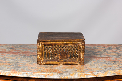 A polychrome Gothic wooden box, 15/16th C.