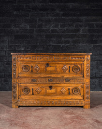 A Spanish walnut chest of drawers, 17th C.