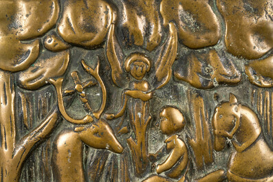 A bronze plaque depicting 'The vision of Saint Hubert', 17th C. or later