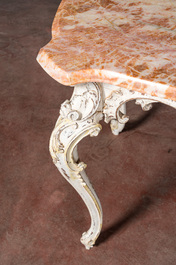 A patinated walnut Louis XV-style console table with marble top, 19th C.