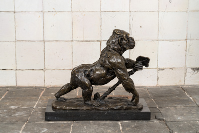 Rembrandt Bugatti (1884-1916, after): Gorilla, patinated bronze on a marble base