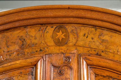 A French Louis XV-style two-door wardrobe with burl wood veneer, 18th C.
