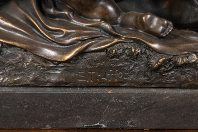 &Eacute;mile Louis Truffot (1843-1896, apr&egrave;s): L&eacute;da et la cygne, bronze patin&eacute; sur socle en marbre