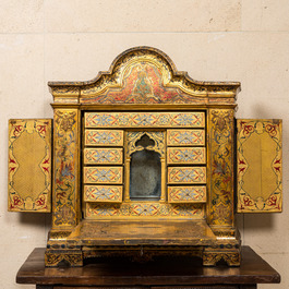 An Italian polychromed and gilt wooden table cabinet in orientalist style, 19th C.