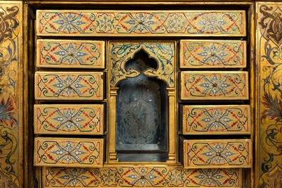 An Italian polychromed and gilt wooden table cabinet in orientalist style, 19th C.