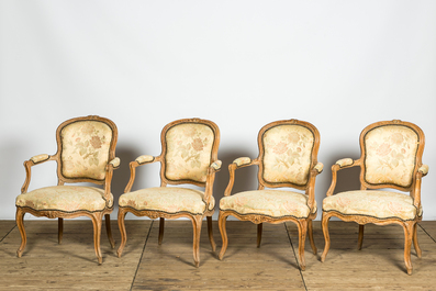 Four French wooden Louis XV-style armchairs, 19th C.