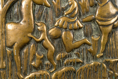 Een bronzen reli&euml;fplaquette met 'Het visioen van Sint-Hubertus', 17e eeuw of later