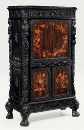 An exceptional Gothic Revival ebony and rosewood cabinet, unknown workshop in the greater Ghent area, 19th C.