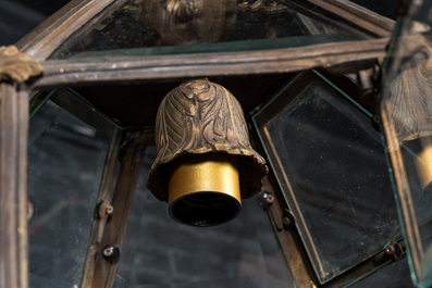A partly gilt bronze lantern, 19/20th C.