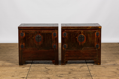 A pair of Chinese lacquered elm cabinets, 20th C.