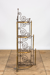 A wrought iron and brass corner stand for plants, 20th C.