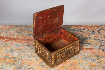 A polychrome Gothic wooden box, 15/16th C.