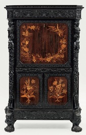 Een uitzonderlijk ebben- en palissanderhouten kabinet in neogotische stijl, omgeving van Gent, 19e eeuw