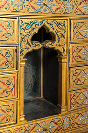 An Italian polychromed and gilt wooden table cabinet in orientalist style, 19th C.