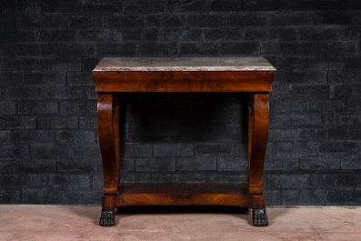A French wooden Louis Philippe console with marble top, 19th C.
