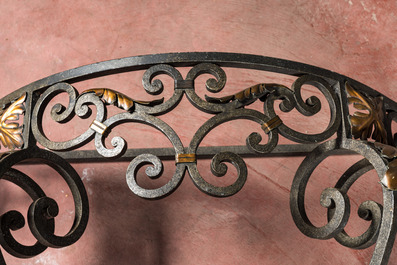 A wrought iron console with marble top, 20th C.