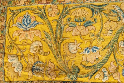 An English polychrome woolen parament or antependium 'aux petits points' with floral design, 1st third 18th C.