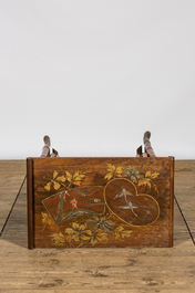 A bamboo 'japonism' table with inlaid wooden top, 19/20th C.