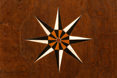 An imposing baroque-style parquetry oak four-door cupboard, 19th C.