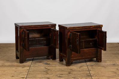 A pair of Chinese lacquered elm cabinets, 20th C.