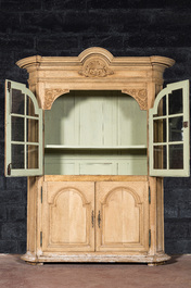 A leached oak display cabinet, 19th C.