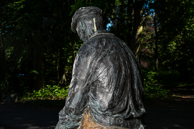 Jan Dekker: 'Fisherman smoking a cigar', a life size patinated bronze sculpture