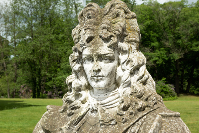 A pair of impressive composite stone busts of a couple of 17th C. royals, 20th C.