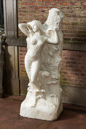 A white marble sculpture of a chained sea nymph between the waves, 20th C.