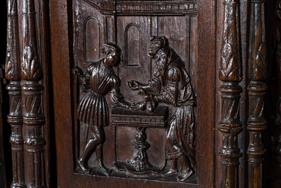 A carved oak wooden credenza, 17th C. with later elements